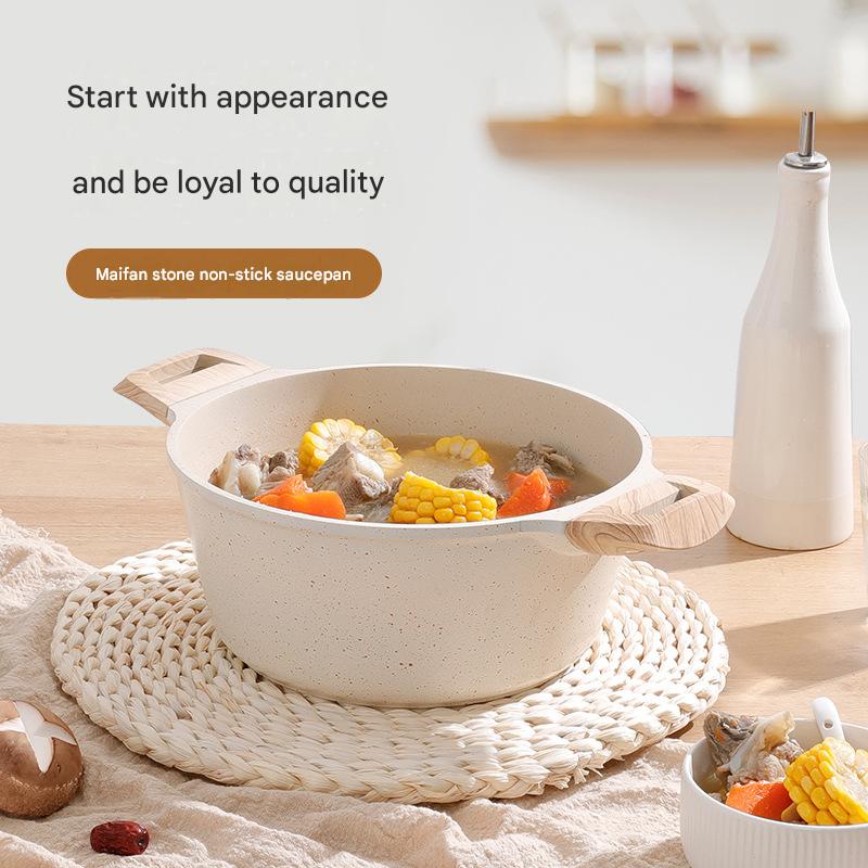 Maifan Stone Non-stick Pot Thickened Large-capacity 4L Double-bottomed Soup Pot Household Cooking Pot Stew Pot Porridge Cooking Noodle Pot