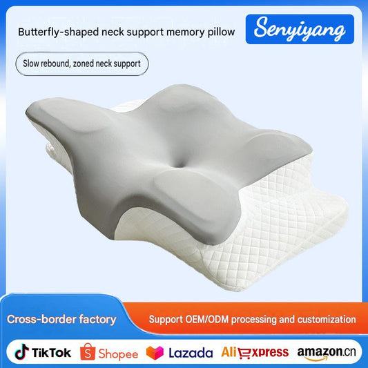 Foreign Trade Direct Sales of Butterfly-shaped Memory Foam Pillows with Slow Rebound Memory Foam Cores, Butterfly Neck Support Pillows, and Horn Pillows on Amazon