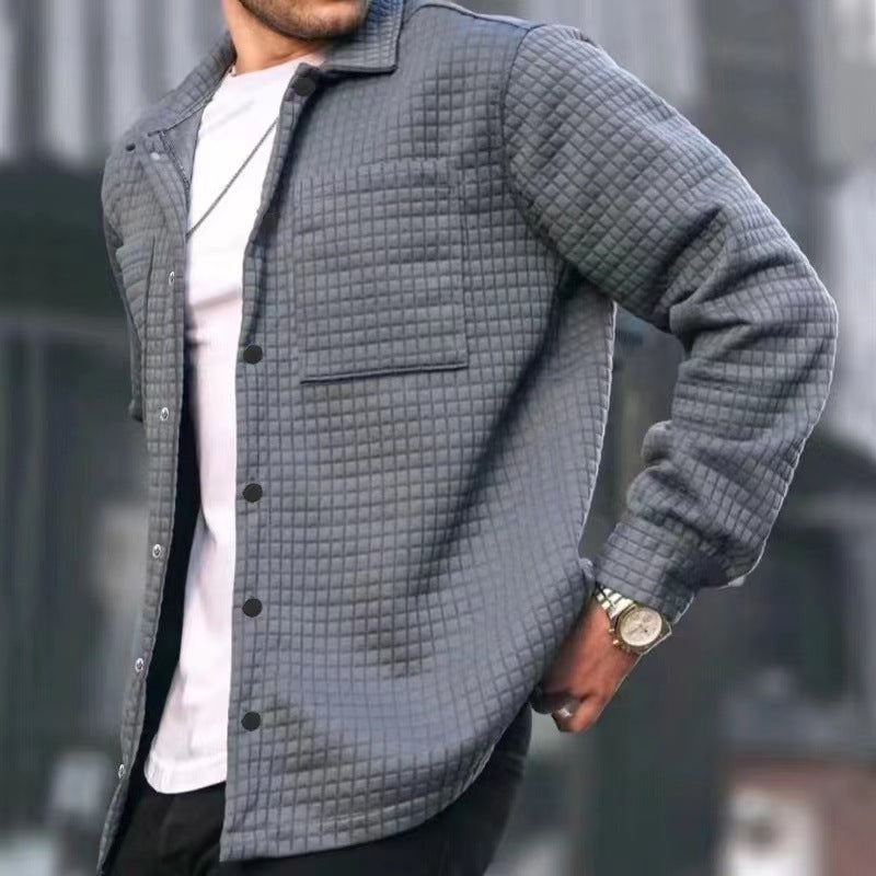2025 hot sale European and American men's fashion casual large size men's cardigan small checkered long-sleeved shirt jacket