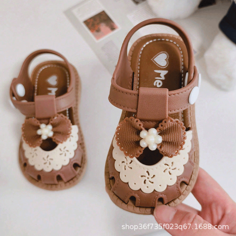 2026 Girls' Closed-Toe Sandals, New Summer Style, Soft Sole, Toddler Shoes, Princess Sandals with Bow