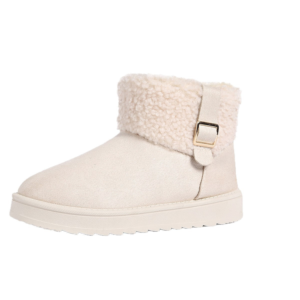 Thick-soled, Fleece-lined, Warm Snow Boots, 2025 Winter New Style, Plus Size, Thick-soled, Solid Color, Buckle, Slip-on Cotton Shoes for Women