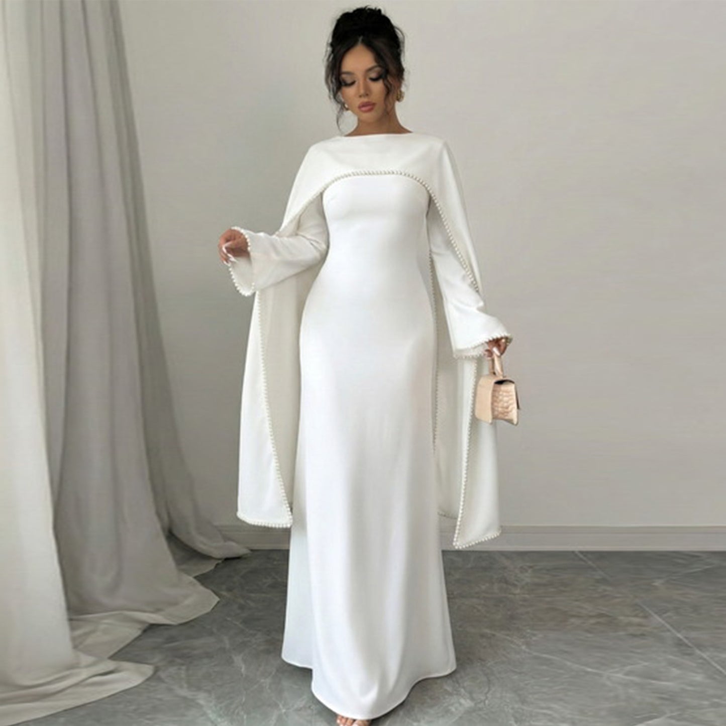 2026 Loriya Dubai Middle East Europe and America Beaded Shawl Long Sleeve Dress