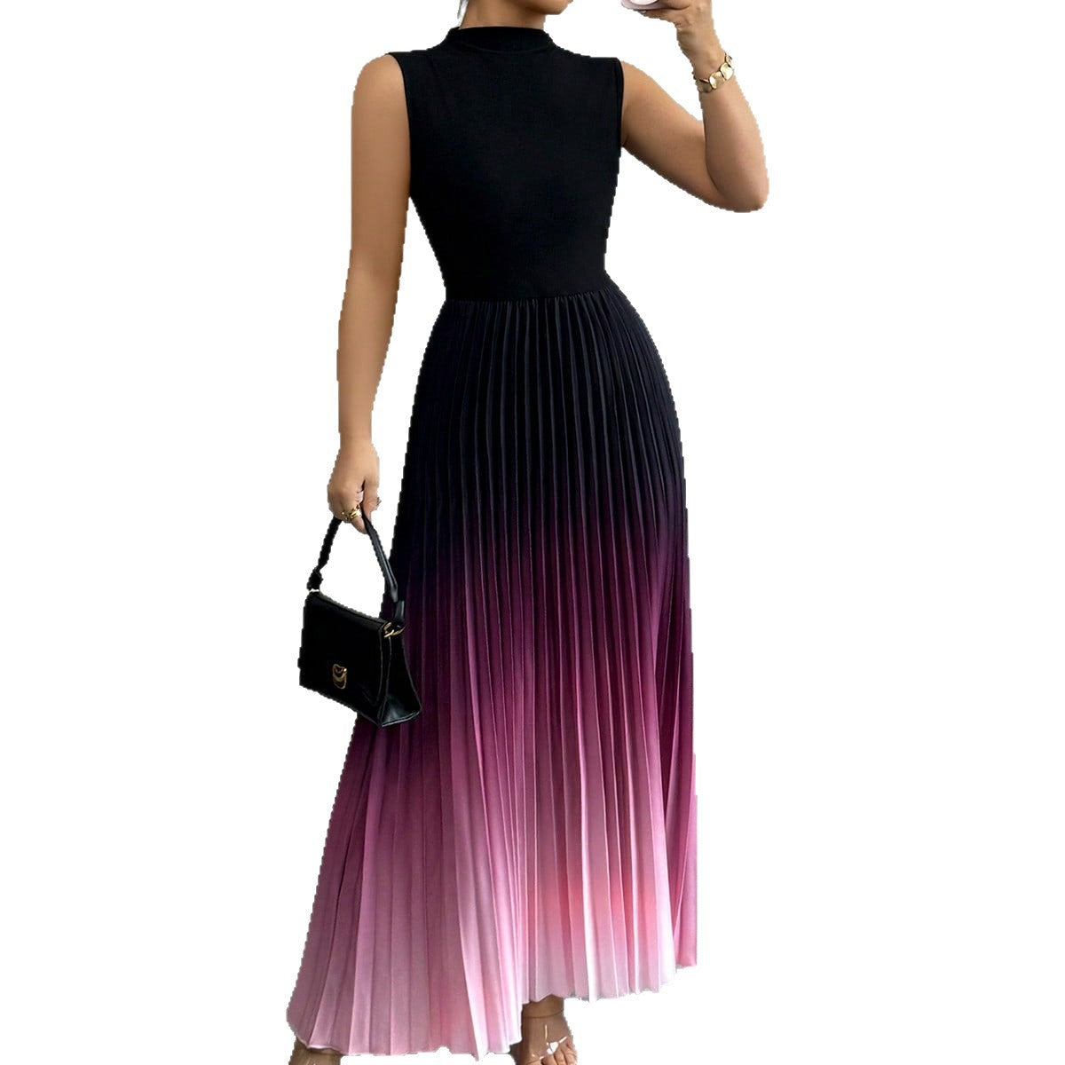 New Spring Arrivals from European and American Cross-border E-Commerce: Lightweight and Flowy Round Neck Sleeveless Gradient Color Dress