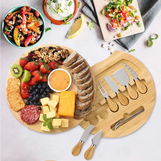 Choice Hot Selling Bamboo Cheese Board Set with Knife Cheese Board with Invisible Drawer Factory Direct