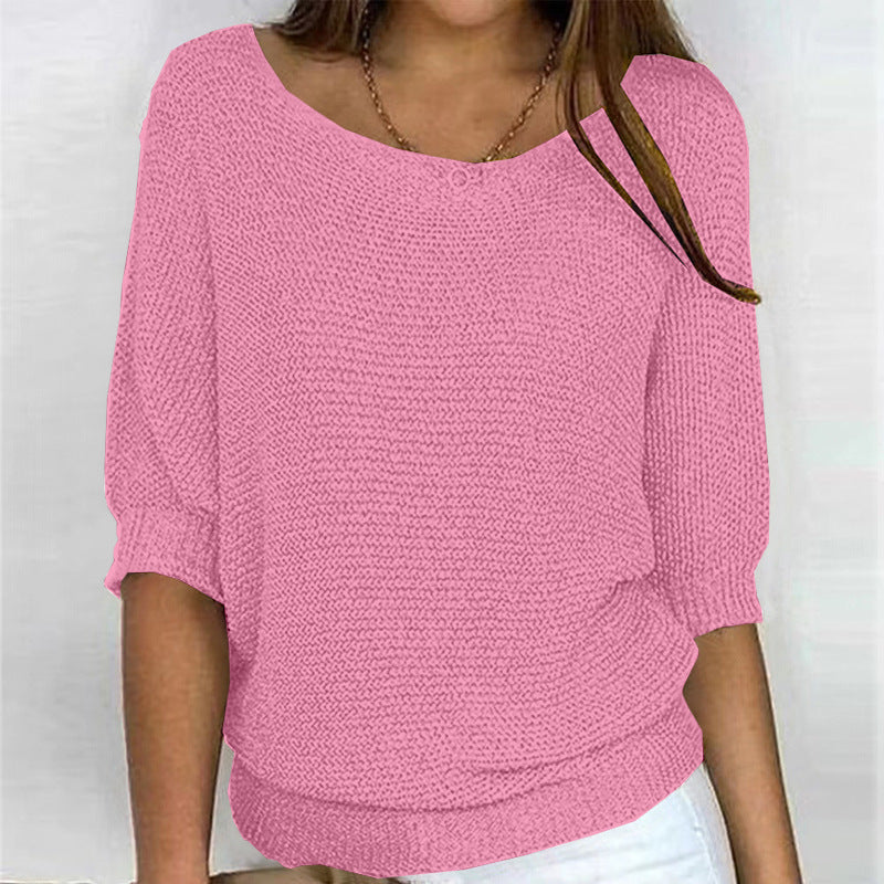 2026 New Russian Solid Color Crew Neck Knitted Top Women's Three-Quarter Sleeve Top Air Conditioning Shirt In Stock