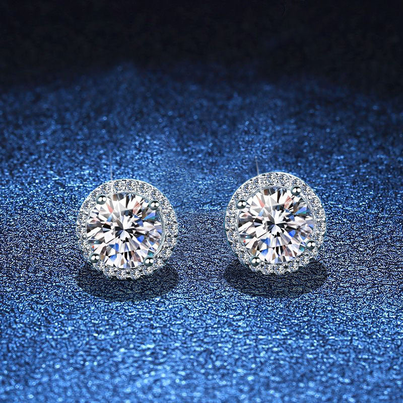 s925 silver cross-border exclusive earrings classic men's and women's four-claw round earrings one carat moissanite earrings for women