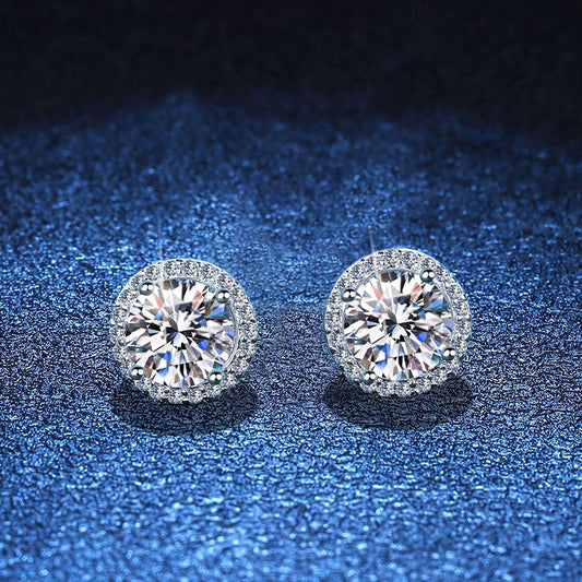 s925 silver cross-border exclusive earrings classic men's and women's four-claw round earrings one carat moissanite earrings for women