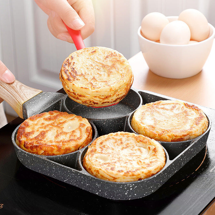Maifan Stone Four-hole Omelette Pan, Flat-bottomed Non-stick Steak Pan Breakfast Egg Burger Frying Pan, Kitchen Utensils Small Pan
