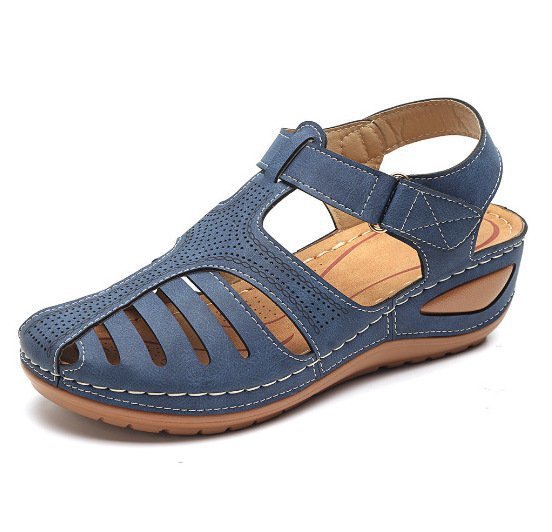 Cross-border 2026 Summer New Women's Wedge Sandals, Hollowed-out Breathable Strapless Thick-soled Peep Toe Sandals, Plus Size for Export