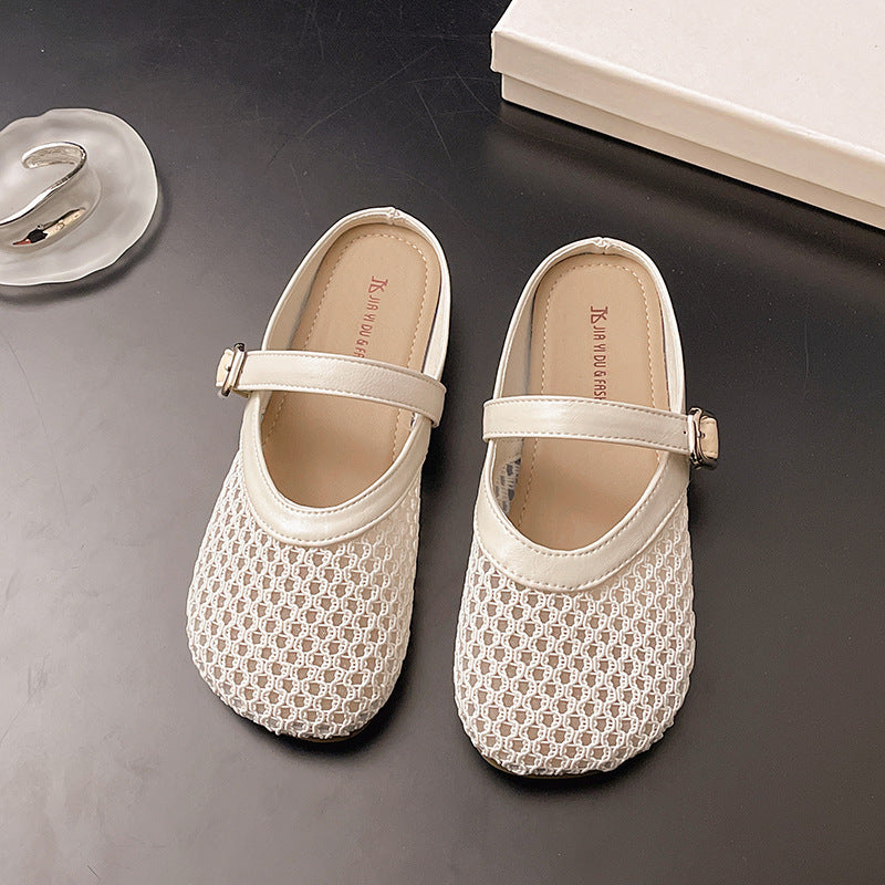 Korean version of mesh hollow single shoes for women summer new style fairy style temperament shallow mouth flat sandals fishing net shoes