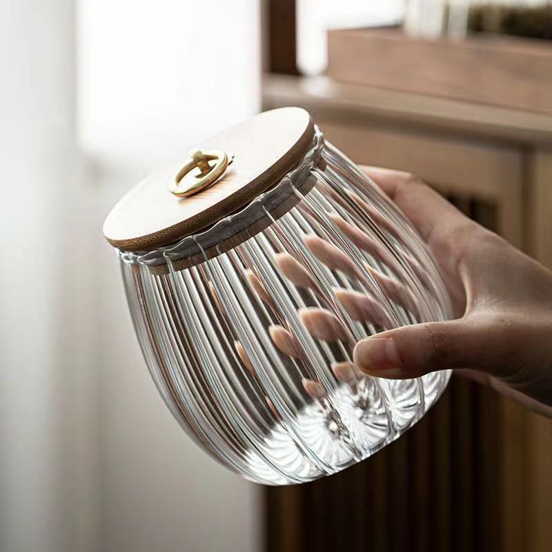 Striped Snack Jar, Petal-shaped Glass Tea Jar, Honey Bottle, Coffee Bean Storage Jar, Airtight Glass Container