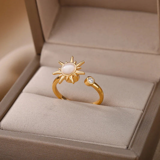 Cross-border simple new style rotatable sunflower decompression ring women's open ring