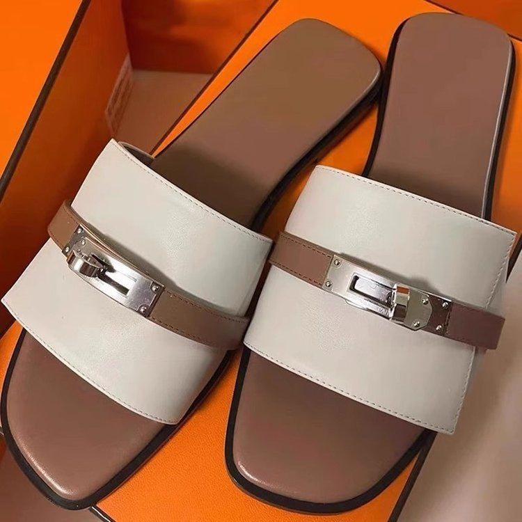 Women's Letter Buckle Strappy Sandals, 2026 Summer New Style, Sexy Flat Square Toe Open Toe Beach Sandals