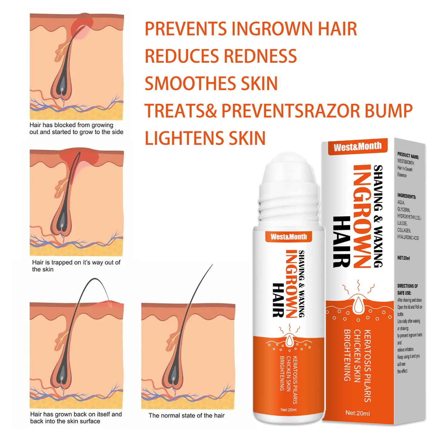 West&Month Hair Roll-on Essence, Daily Hydrating Hair & Aftershave Soothing Skincare Essence