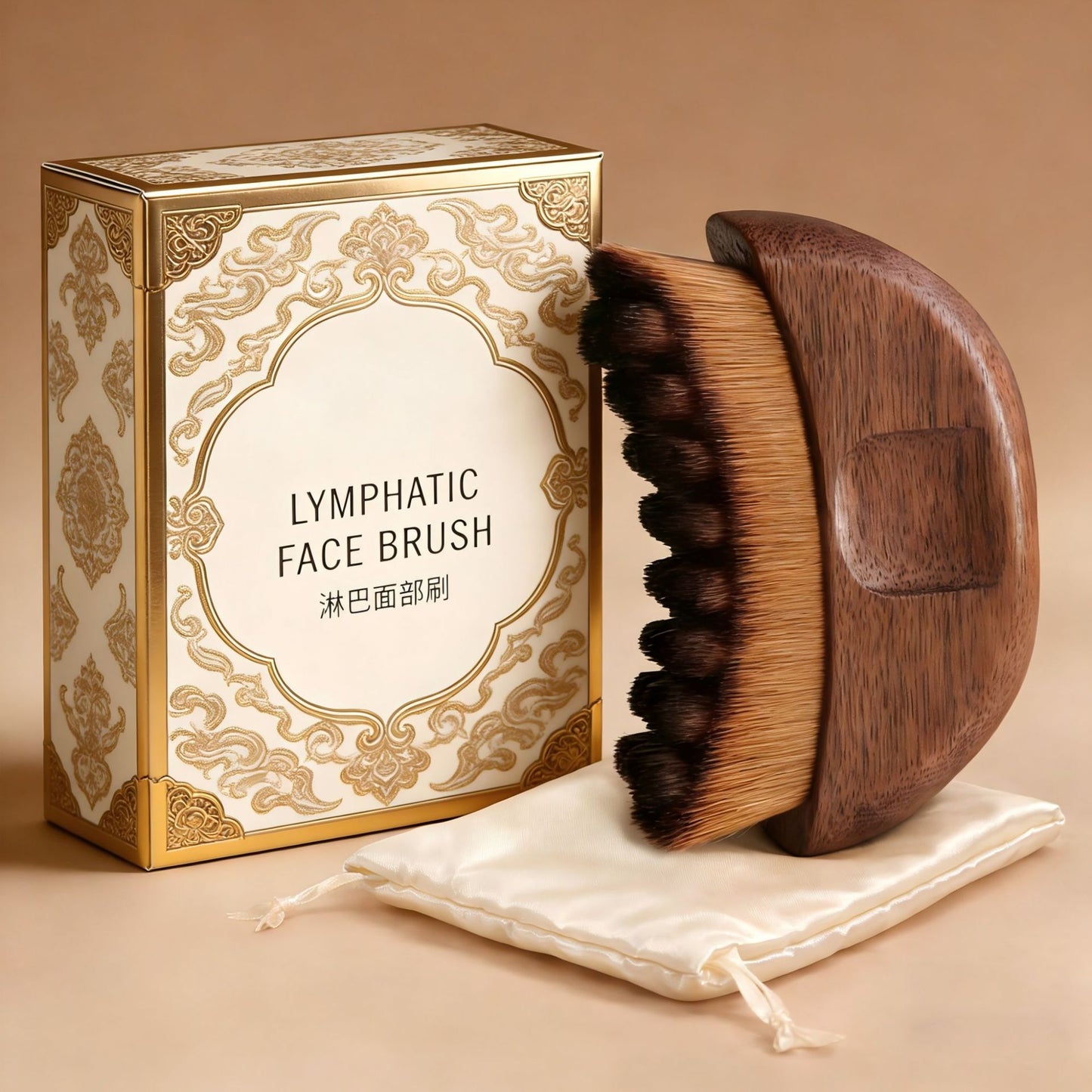 2026 New Red Peach Wood Lymphatic Contour Face Brush