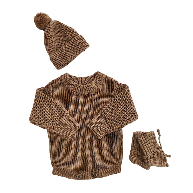 Handmade Embroidered Custom Letter Baby Autumn Warm Bodysuit Romper Knit Sweater Crawling Suit