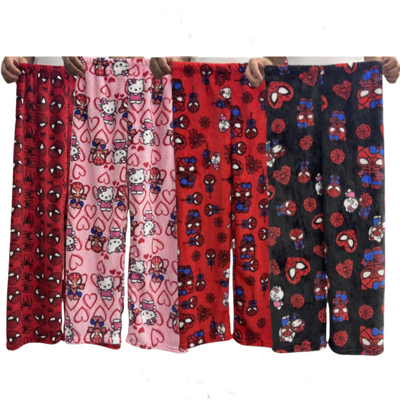 Flannel Cartoon Walking Pants Pajamas Thick Ladies Autumn
