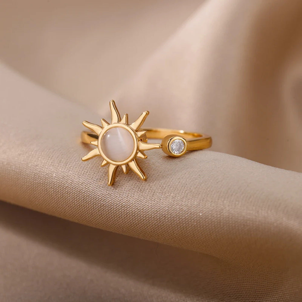 Cross-border simple new style rotatable sunflower decompression ring women's open ring