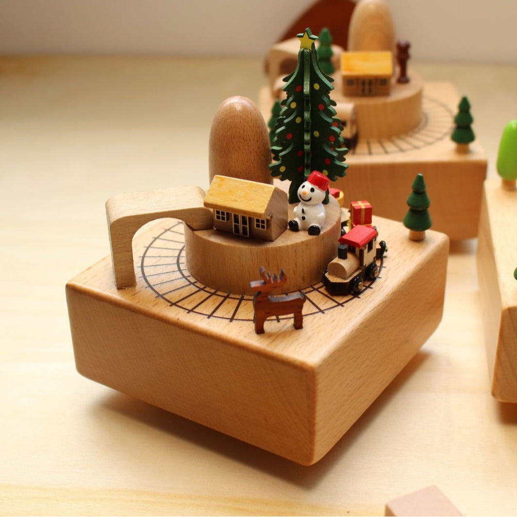 Wooden Creative Music Box Carousel Wooden Train Home Decoration Crafts Birthday Gift
