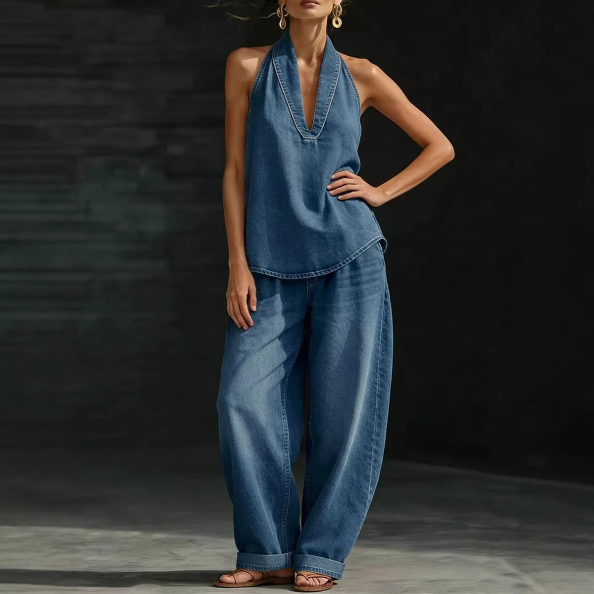 2026 Summer European and American Style Elegant V-neck Top and Casual Set
