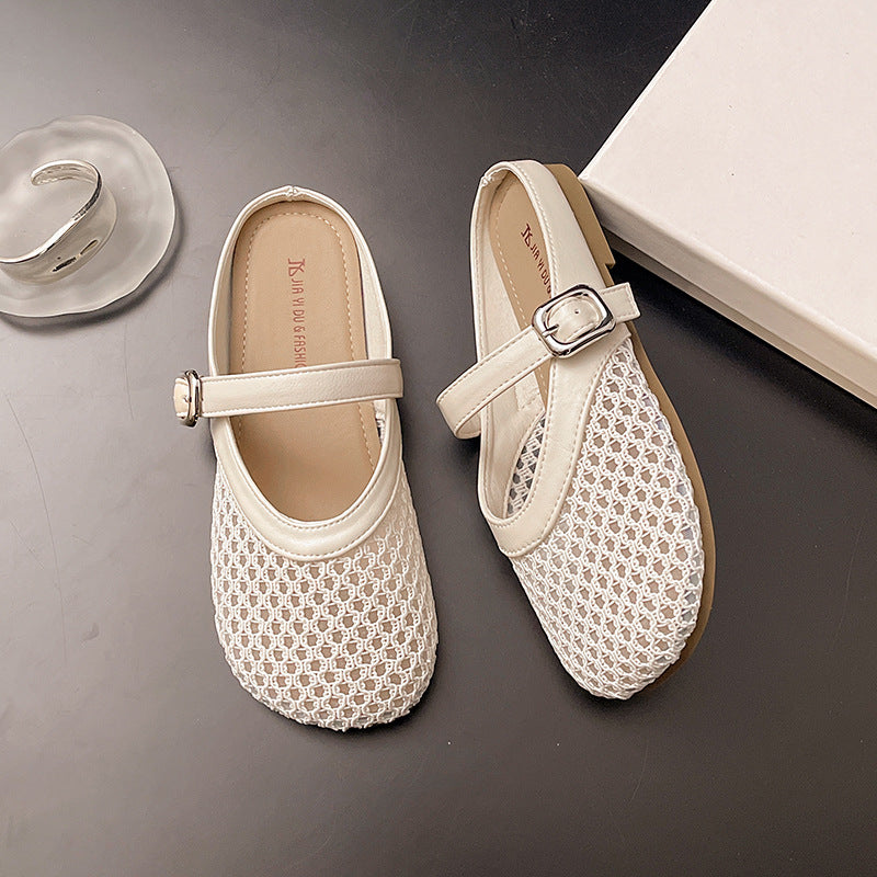 Korean version of mesh hollow single shoes for women summer new style fairy style temperament shallow mouth flat sandals fishing net shoes