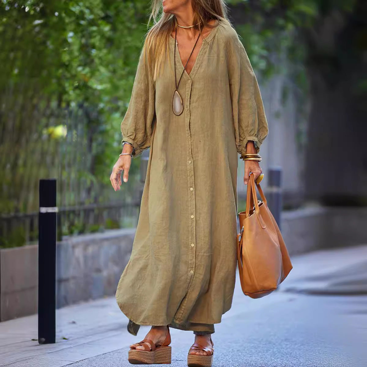 2026 New Spring/Summer Cotton Linen Shirt, Fashionable Casual Long-Sleeved Cardigan Dress for Women