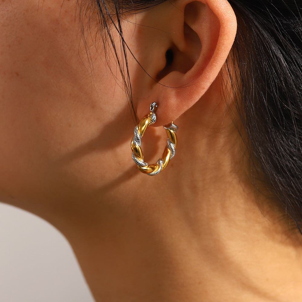European and American fashion ins style 18k gold-plated titanium steel niche earrings stainless steel gold and silver stitching geometric earrings for women