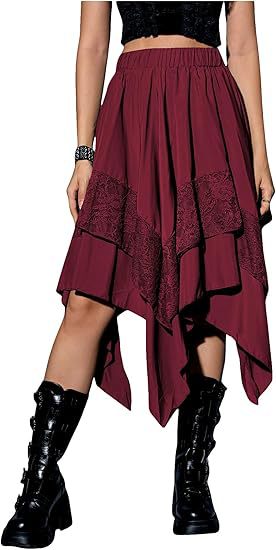 2026 European and American style large skirt Halloween literary retro patchwork lace midi skirt irregular women's skirt