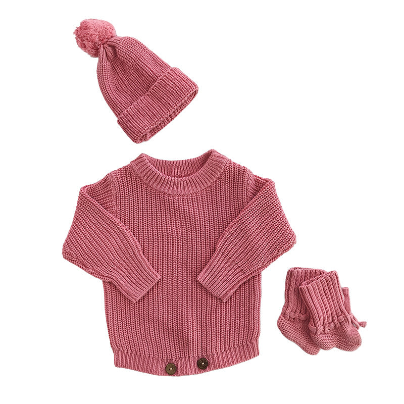 Handmade Embroidered Custom Letter Baby Autumn Warm Bodysuit Romper Knit Sweater Crawling Suit