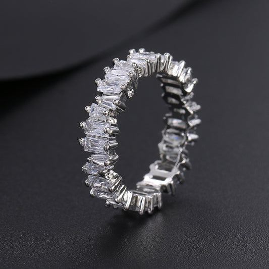 Amazon cross-border European and American irregular zircon ring three-color fashion gold-plated flash diamond ring women's accessories