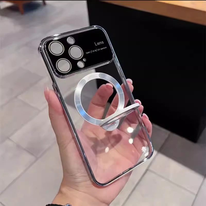 Large Window Missing Label Magnetic Suction Bracket Suitable For iPhone 15 Mobile Phone, Case All-inclusive Lens Film, Apple 14 Frosted Hard Cover
