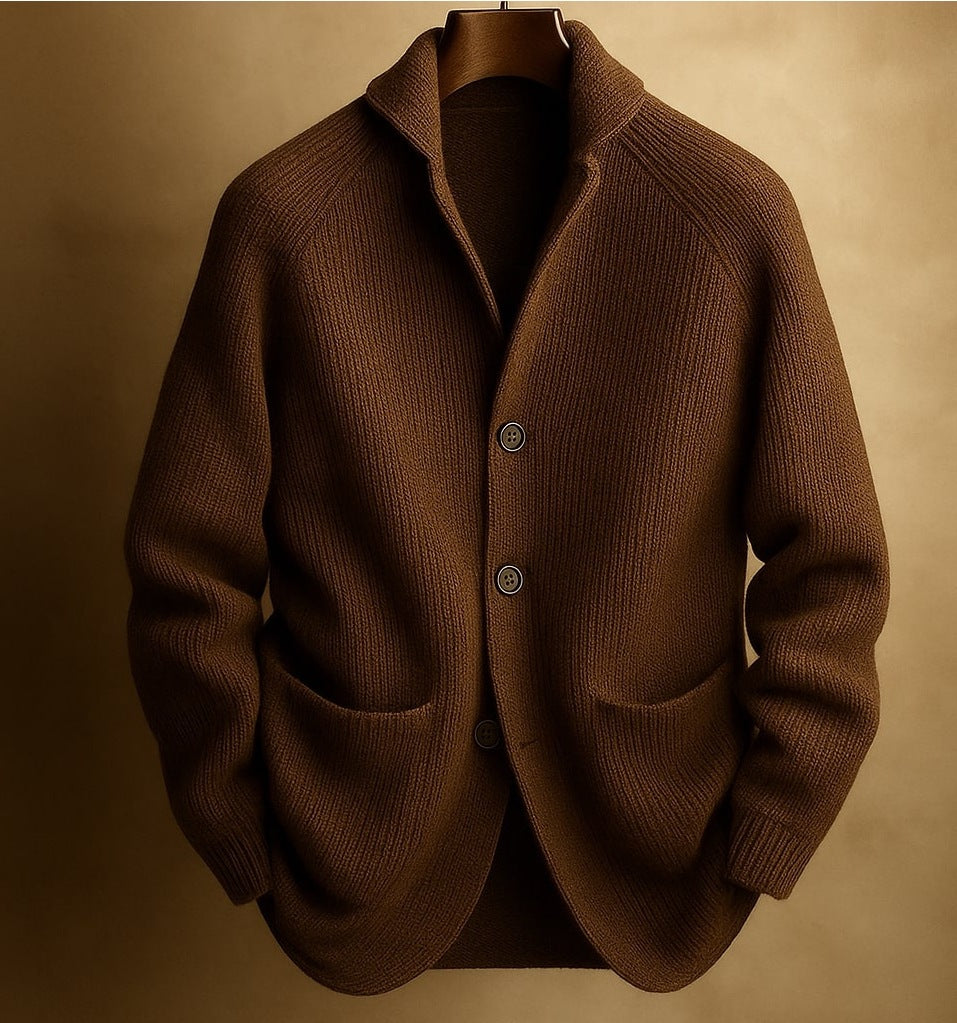 2026 Cross-border Gentleman's Knitted Three-Button Shawl Collar Cardigan