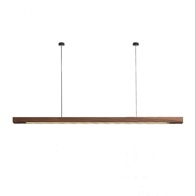 Solid Wood Restaurant Chandelier, Nordic Lighting Fixture, Walnut Color, Bar Counter, Office Long Strip, Single Line, Natural Wood Color, Smart Control