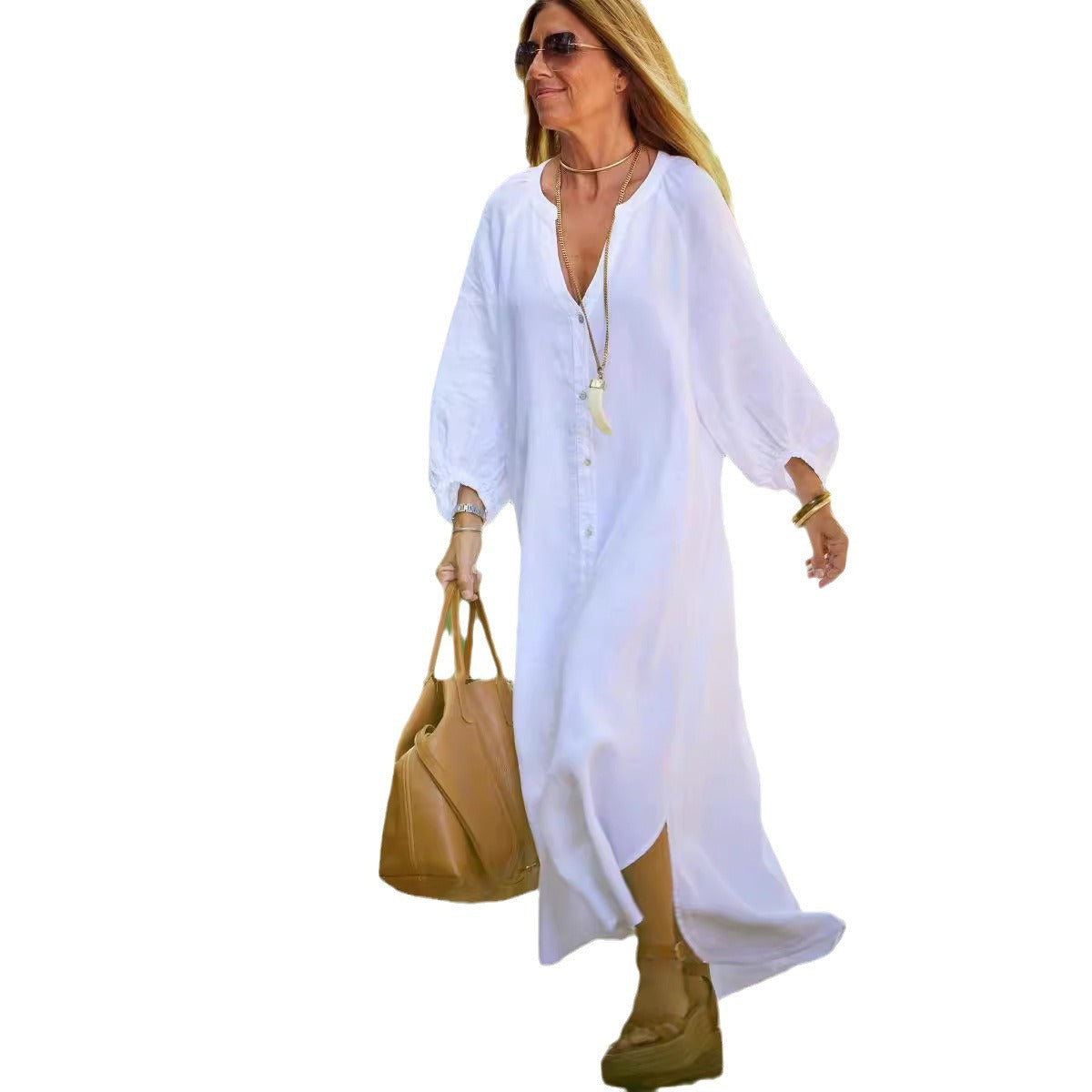 2026 New Spring/Summer Cotton Linen Shirt, Fashionable Casual Long-Sleeved Cardigan Dress for Women