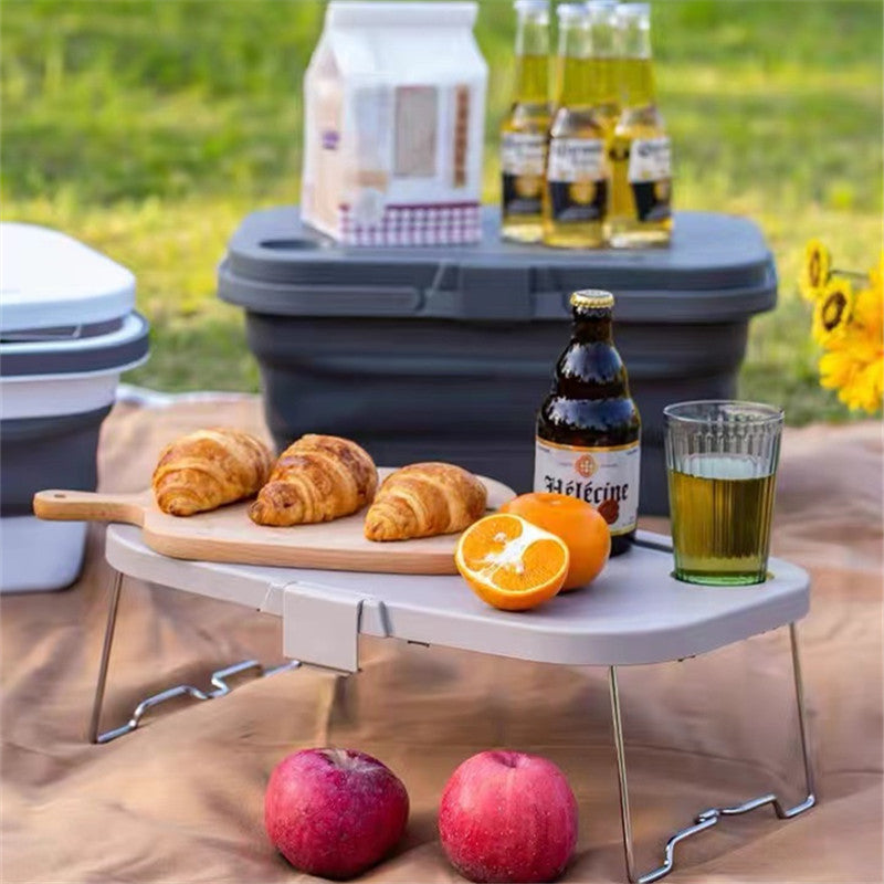 Outdoor Camping Supplies Picnic Basket With Table Foldable Portable Shopping Basket, Multifunctional Picnic Table Folding Bucket
