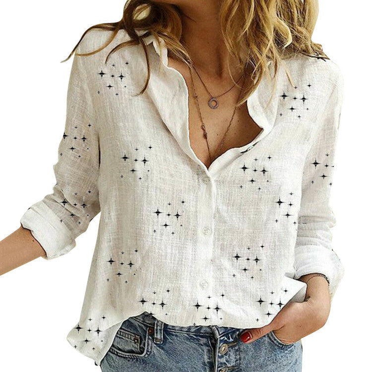European and American Style Xiyin Amazon Best-selling Solid Color Casual Loose Long-sleeved Linen Shirt, In Stock with Sleeves, Women's Clothing