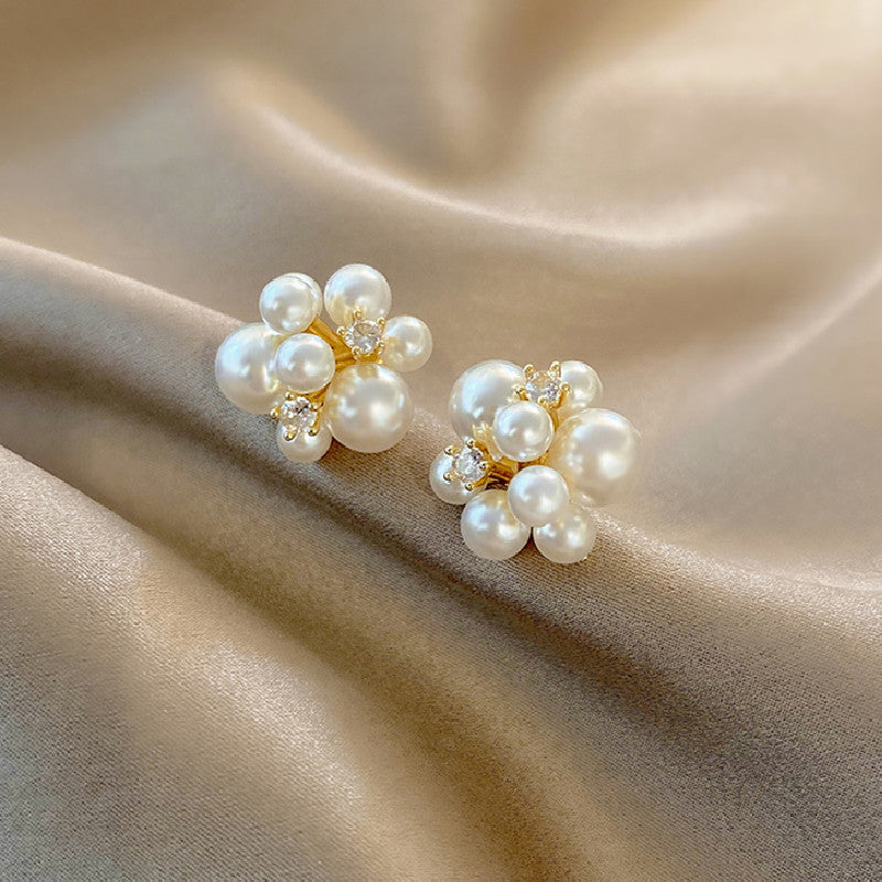 S925 Silver Needle South Korea Dongdaemun Net Red Pearl Earrings Zircon Trendy Design Sense Temperament Versatile Stud Earrings