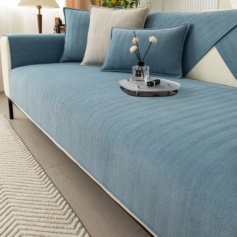 Universal Sofa Cushion for All Seasons, Simple Solid Color Fabric Sofa Cushion Cover, Chenille Herringbone Pattern Anti-slip Sofa Towel