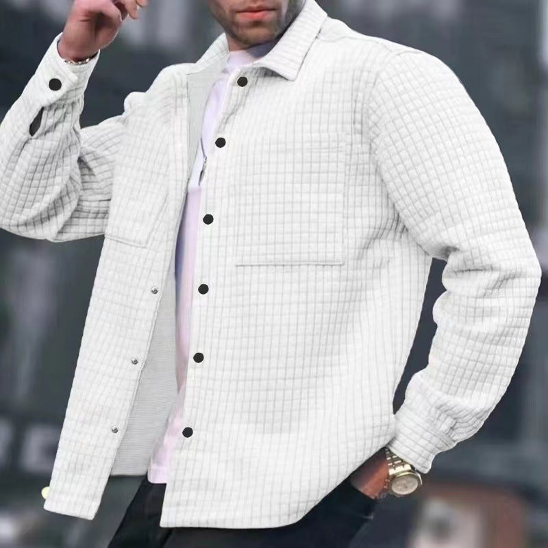 2025 hot sale European and American men's fashion casual large size men's cardigan small checkered long-sleeved shirt jacket