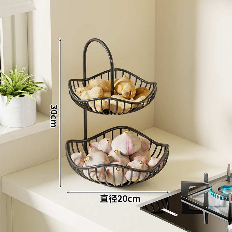 Kitchen Scallion, Ginger, and Garlic Storage Basket; Desktop Vegetable Rack; Multi-functional Living Room Double-layer Fruit Storage