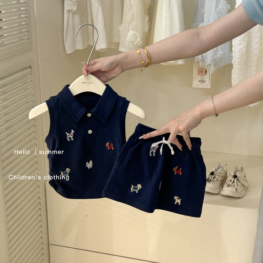Girls' Summer Set 2026 New Style Stylish Baby School Style Polo Neck Vest Top and Skirt Two-Piece Set