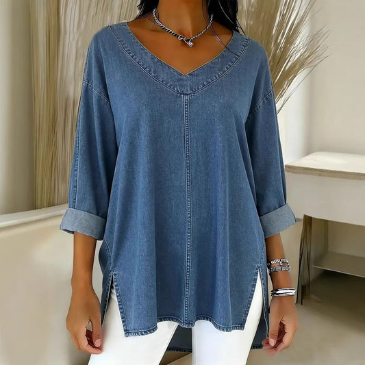 2026 Spring New Arrival European and American Cross-Border Women's Street Fashion Denim V-Neck Top