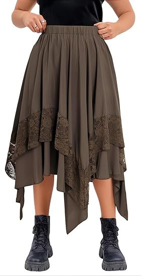 2026 European and American style large skirt Halloween literary retro patchwork lace midi skirt irregular women's skirt