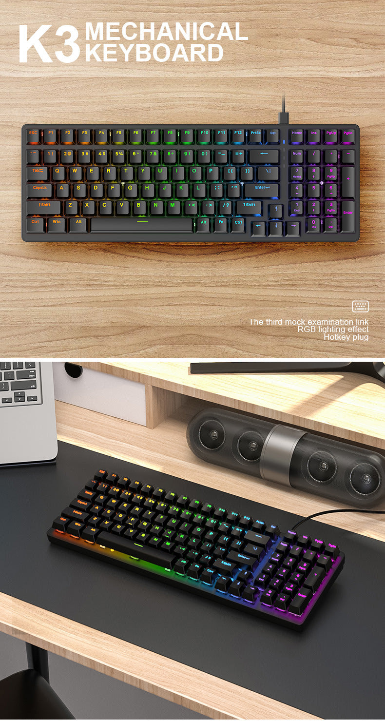 Free Wolf K3 Mechanical Keyboard 980 Game 100 Keys Customized e-sports Office Game Computer Keyboard