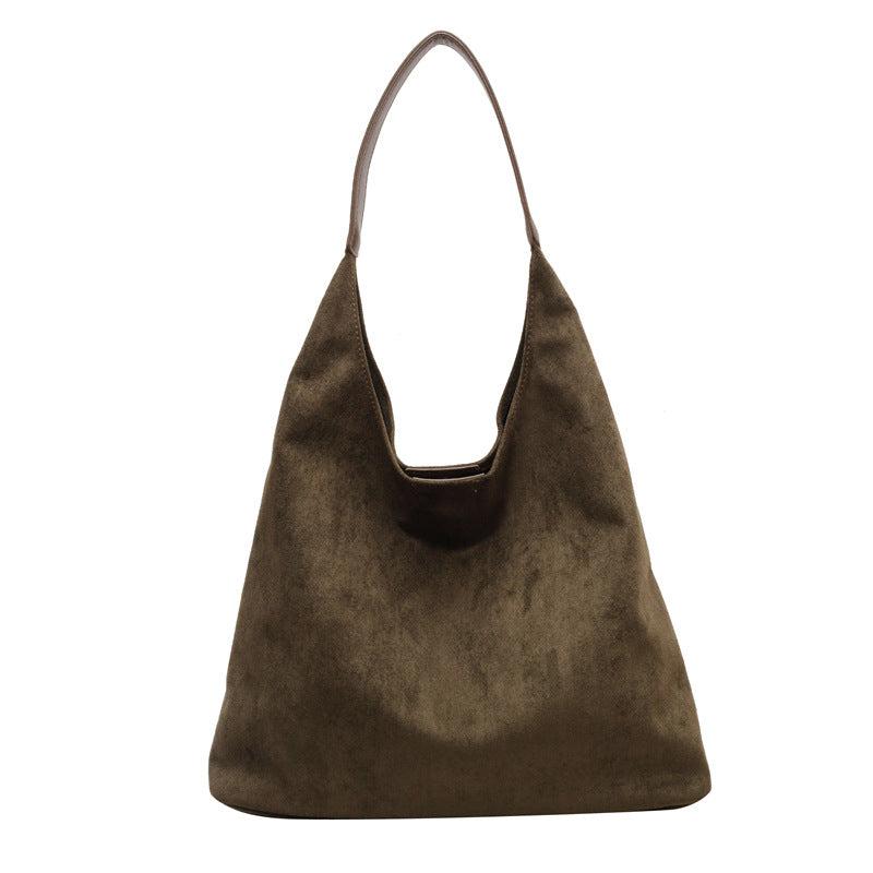 Retro casual commuter large capacity women's bag 2026 new autumn and winter suede tote bag niche versatile shoulder bag
