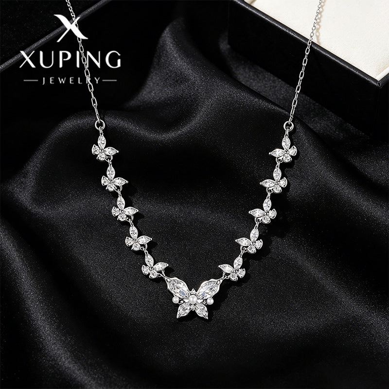 Xuping Minimalist and Gentle Style Butterfly Necklace, Copper Alloy, Fashionable, Sweet and Cool Style, Elegant and Temperament Clavicle Chain Necklace Wholesale