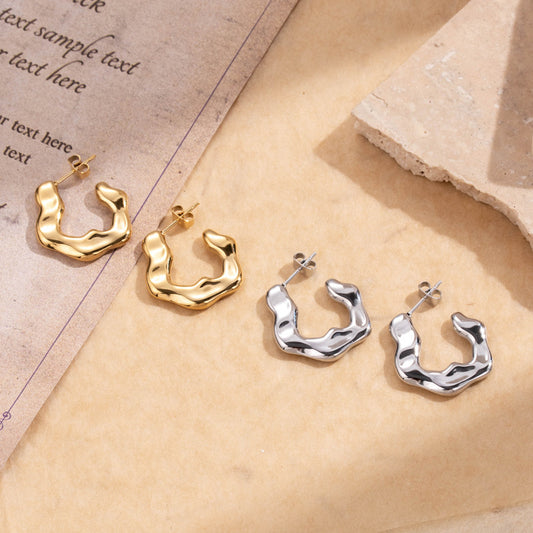 Titanium steel light luxury simple fashion irregular C-shaped metallic stainless steel high-end niche design earrings