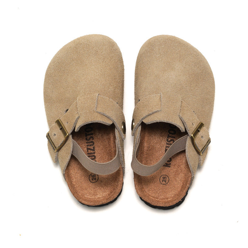 RUIZUSTOCK Ruizu Autumn and Winter Children's Cork Sandals Genuine Leather Boys' Beach Slippers with Closed Toe Girls' Matte Leather