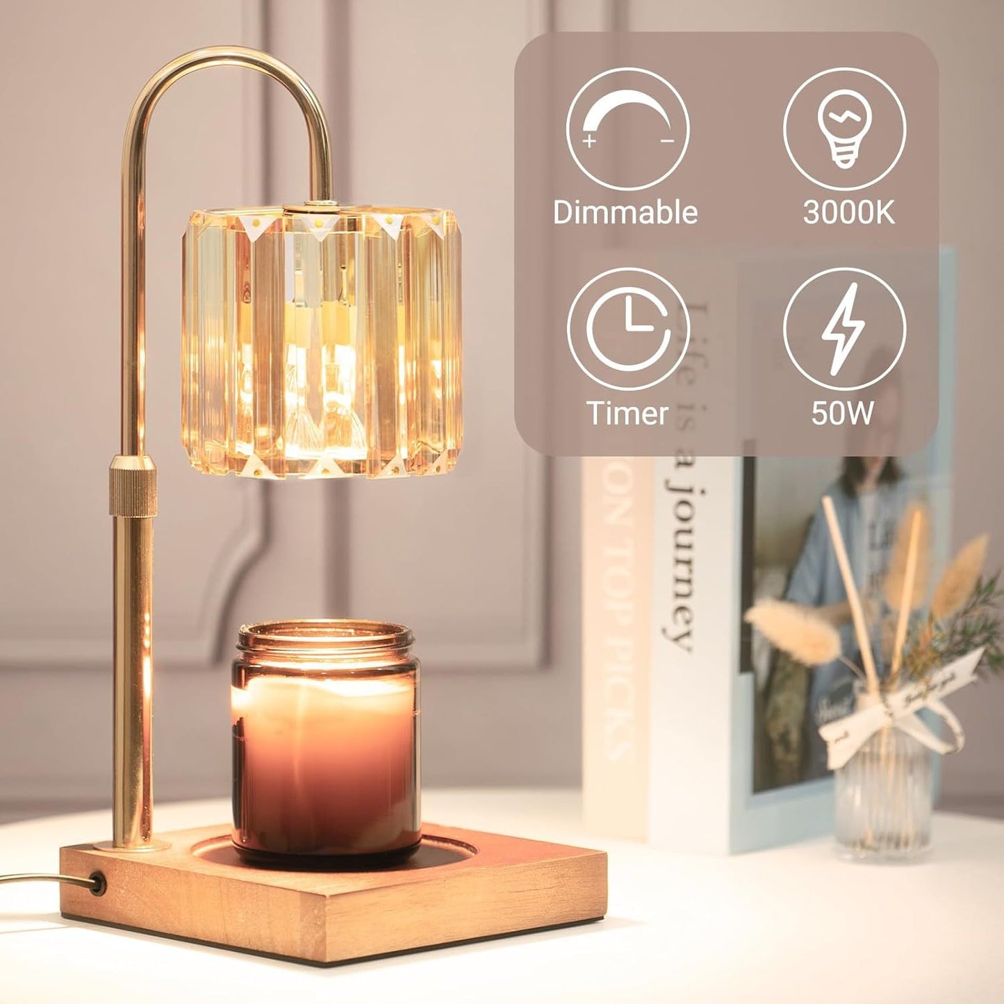 New Cross-border Style Glass Flameless Aromatherapy Candle Melting Lamp, Adjustable Height, Timer Candle Melting Lamp, Bedroom Ambient Light