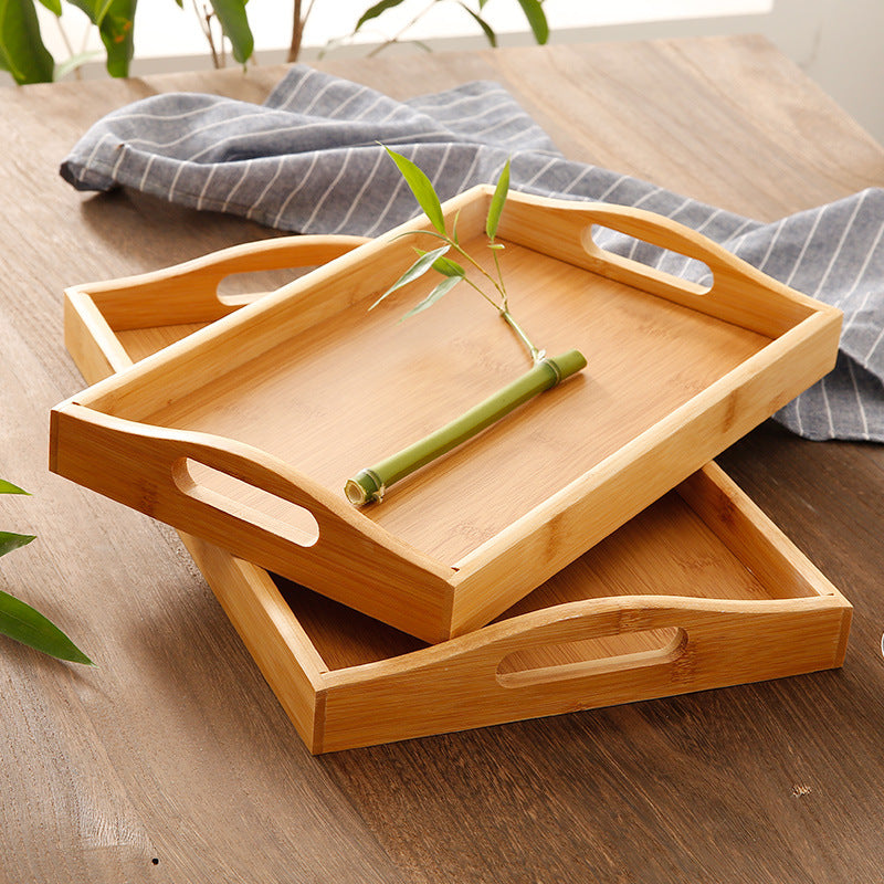Bamboo and Wood Tray, Solid Wood Rectangular Tea Tray, Water Cup Tray, Japanese Bread Tray, Commercial Serving Tray